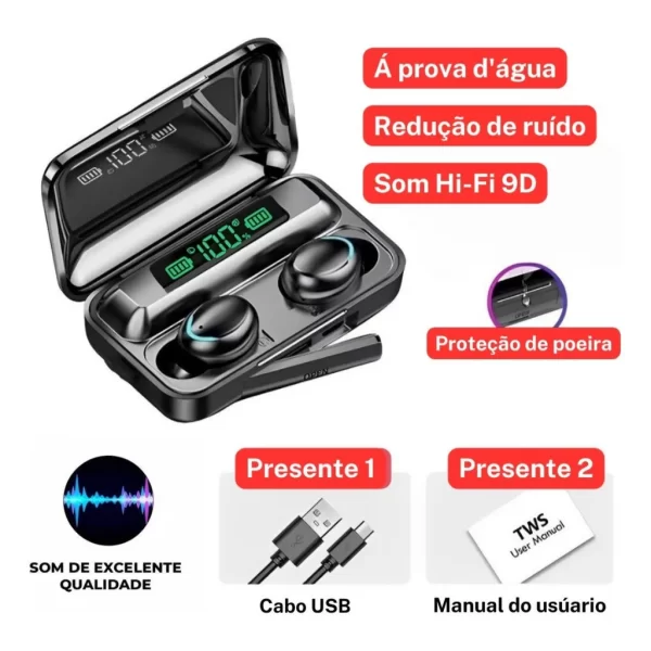 Fone De Ouvido Sem Fio F9-5 Display LED Power Bank, Áudio Premium - Image 2